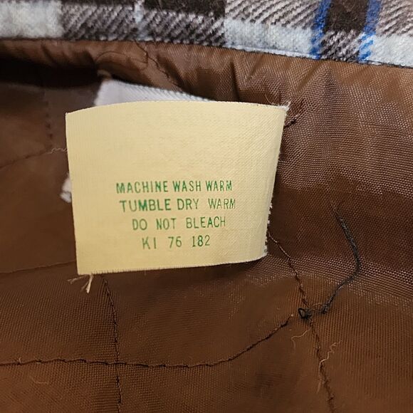 Vtg Perma-Prest Mens Store Plaid Button-Up Shirt Jacket Shacket Brown USA Tall L - Picture 6 of 6